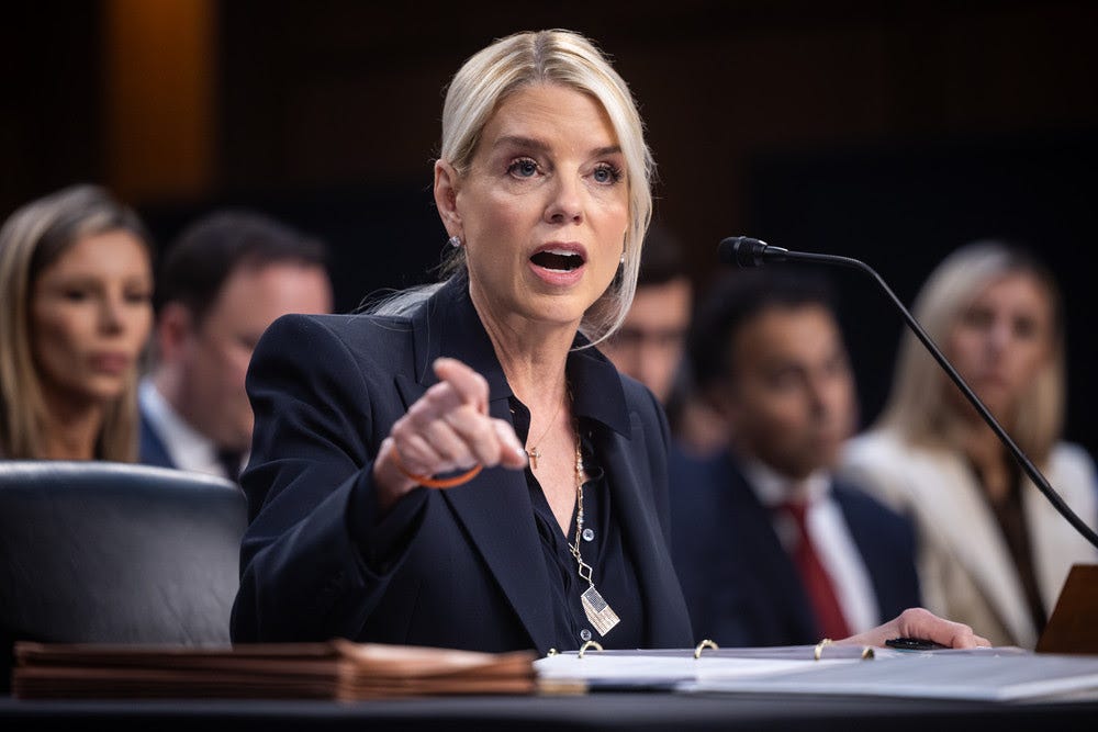 Attorney General Pam Bondi testifies before the Senate Judiciary Committee on Capitol Hill Oct. 7, 2025. (Francis Chung/POLITICO via AP Images)