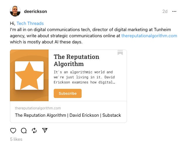 Screenshot of Tech Threads introduction post example