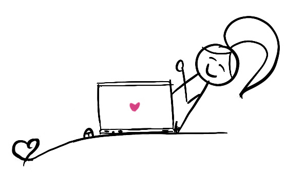 Lilly is popping her head from behind her laptop.