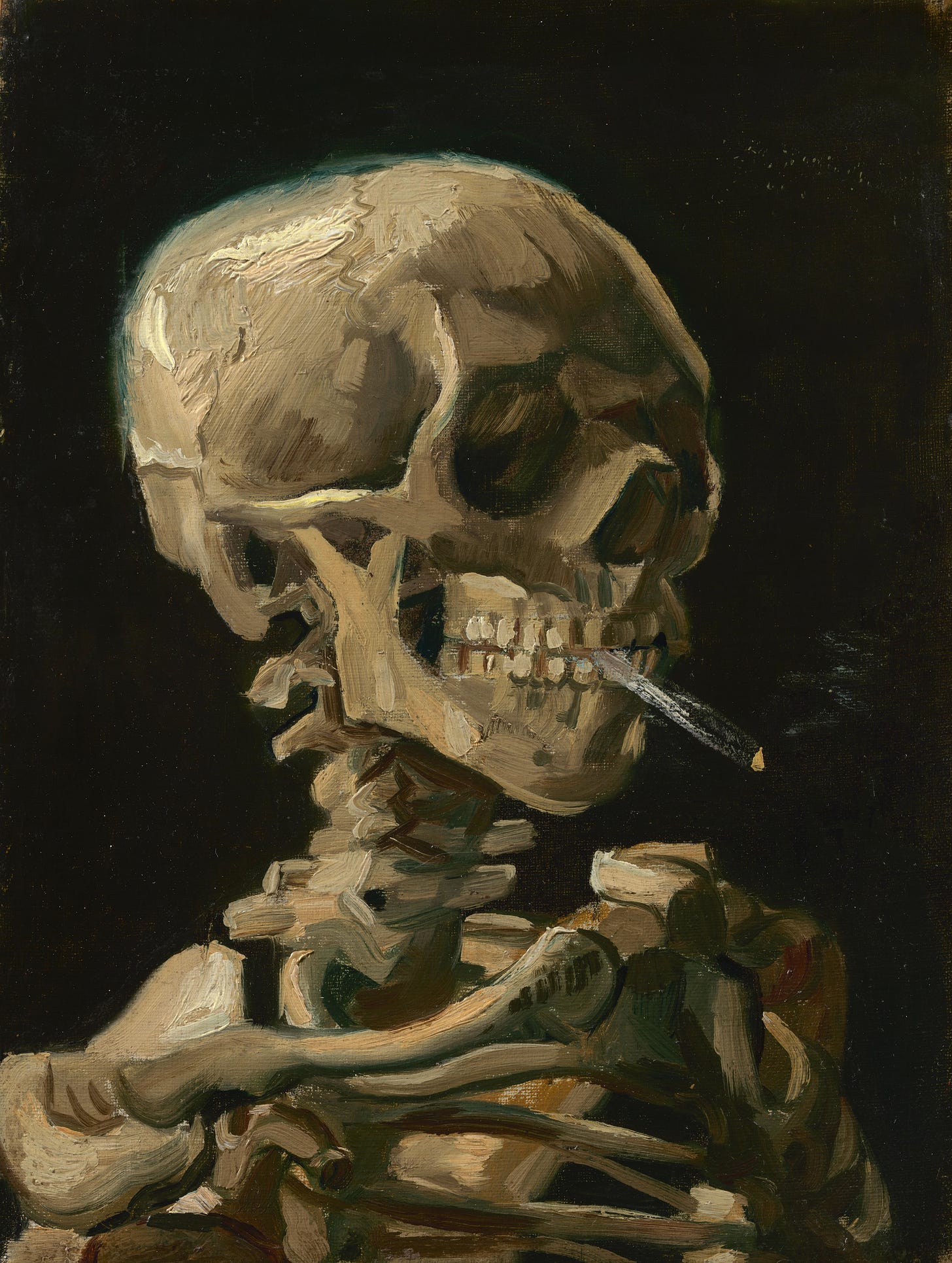 Van Gogh's classroom skeleton with a lit cigarette between its teeth Van Gogh's classroom skeleton with a lit cigarette between its teeth