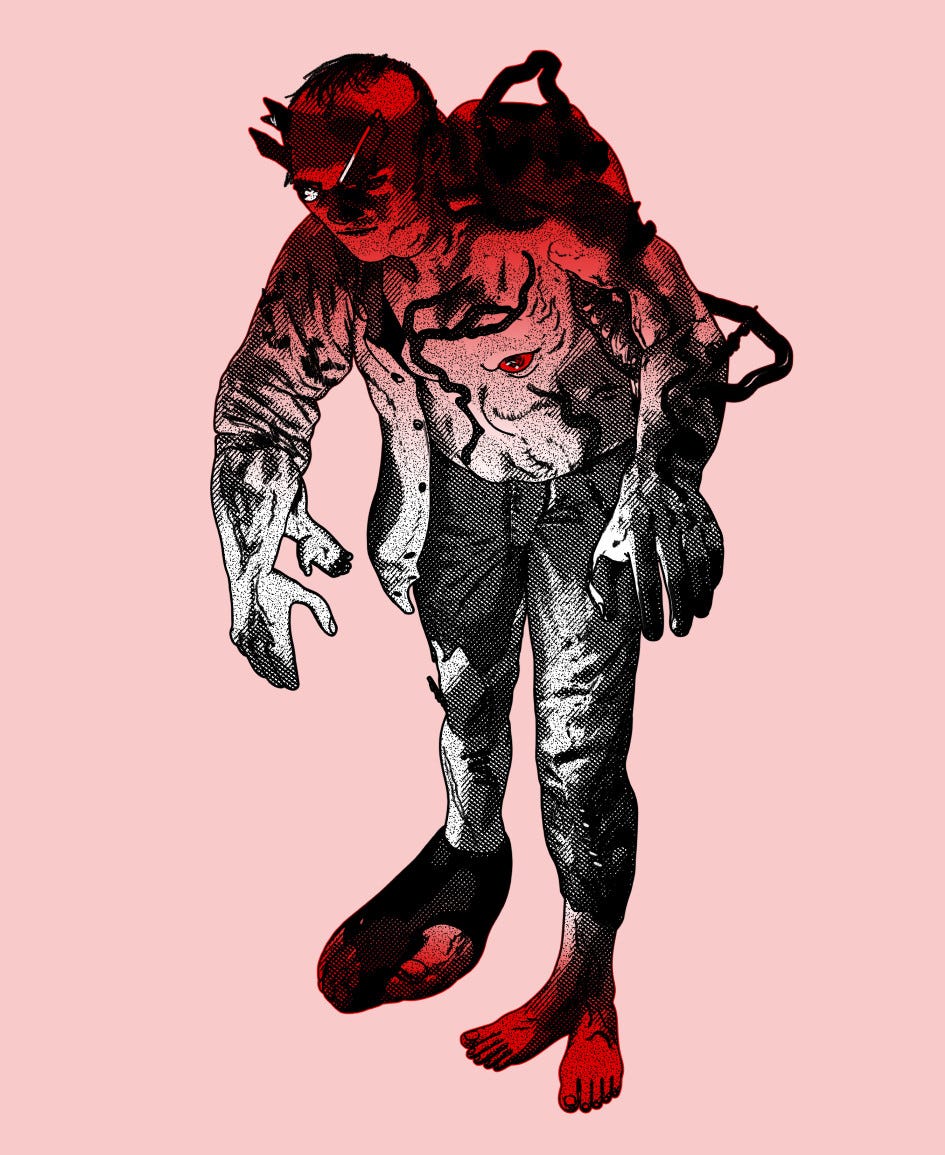 A man transformed body horror style