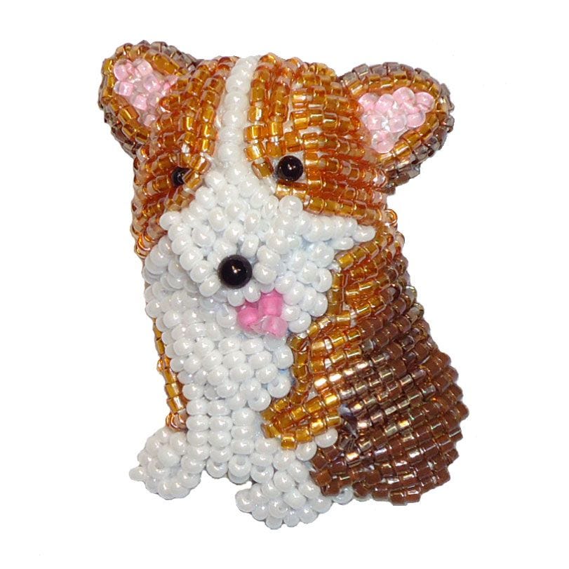 Beaded Corgi Pin Pendant Bead Embroidery Workshop Boston Bead Company Salem MA Beaded Corgi Pin Pendant Bead Embroidery Workshop Boston Bead Company Salem MA