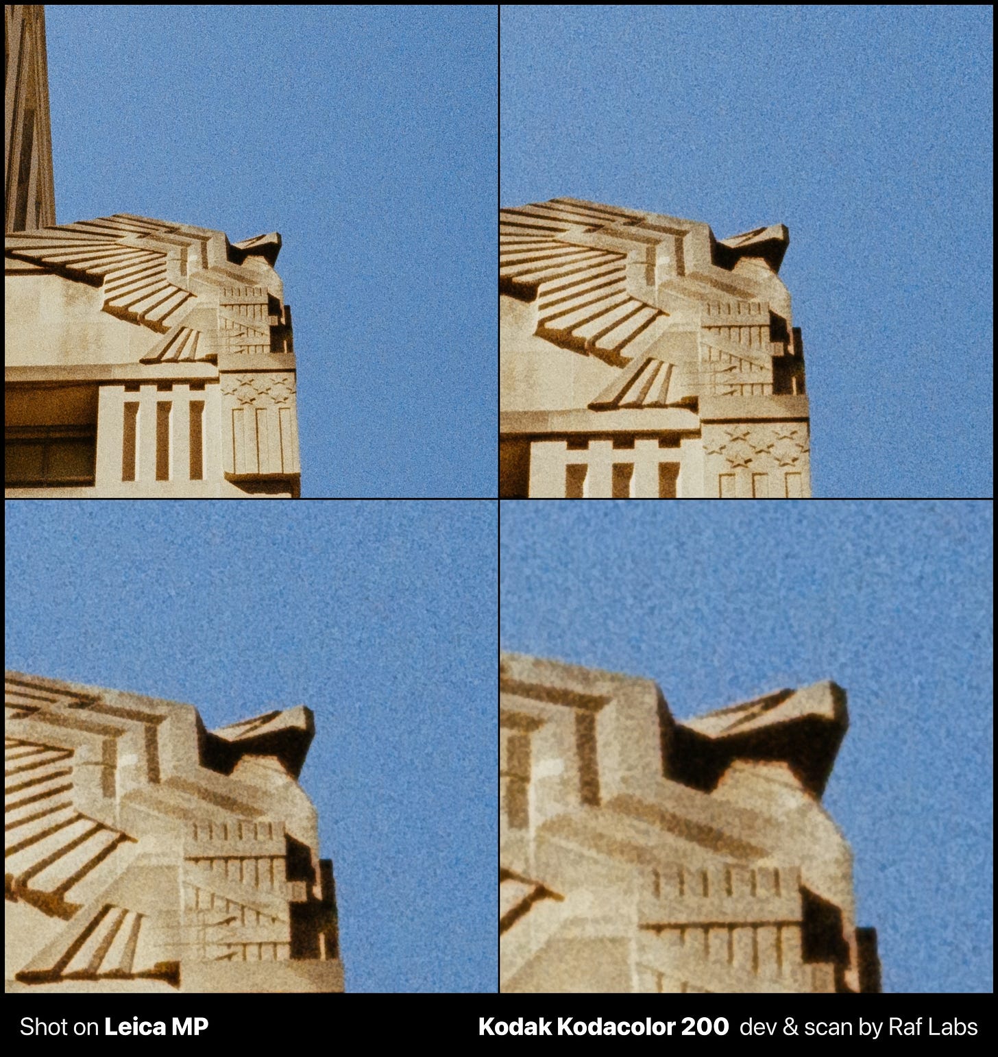 O Kodacolor 200 mostra mais que o dobro do tamanho do grão. O Kodacolor 200 mostra mais que o dobro do tamanho do grão.