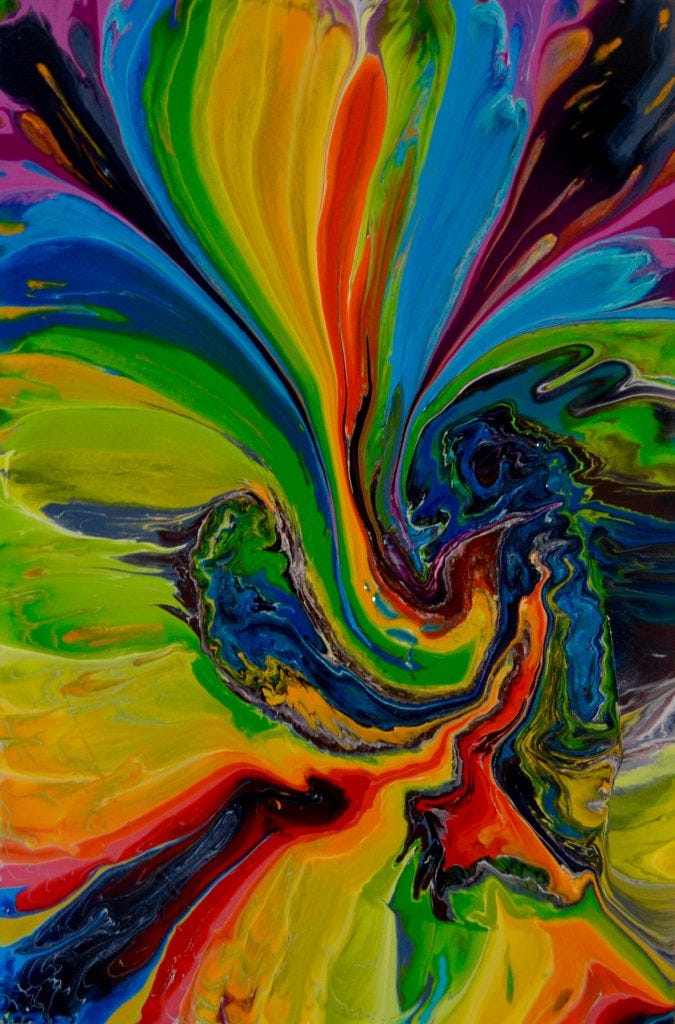 Rainbow of colors forming a heart.