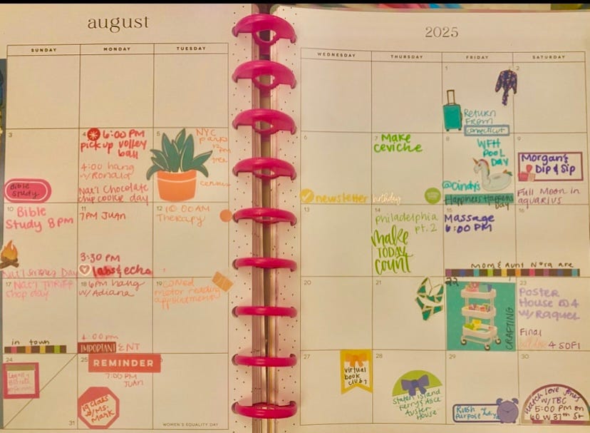 My Happy Planner August 2025. My month is full and rainbow-coordinated