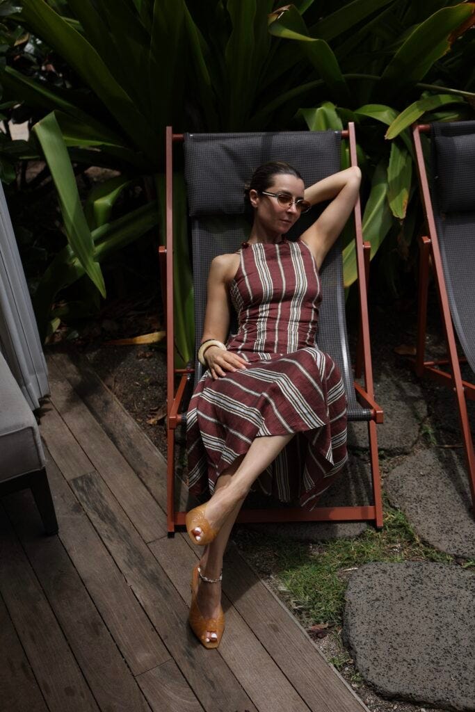 Striped linen dress for summer beach styling