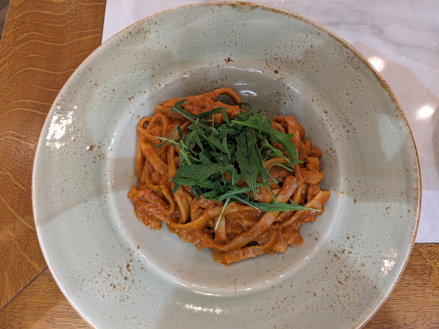 Bowl of arishta, Armenia pasta served with a red sauce