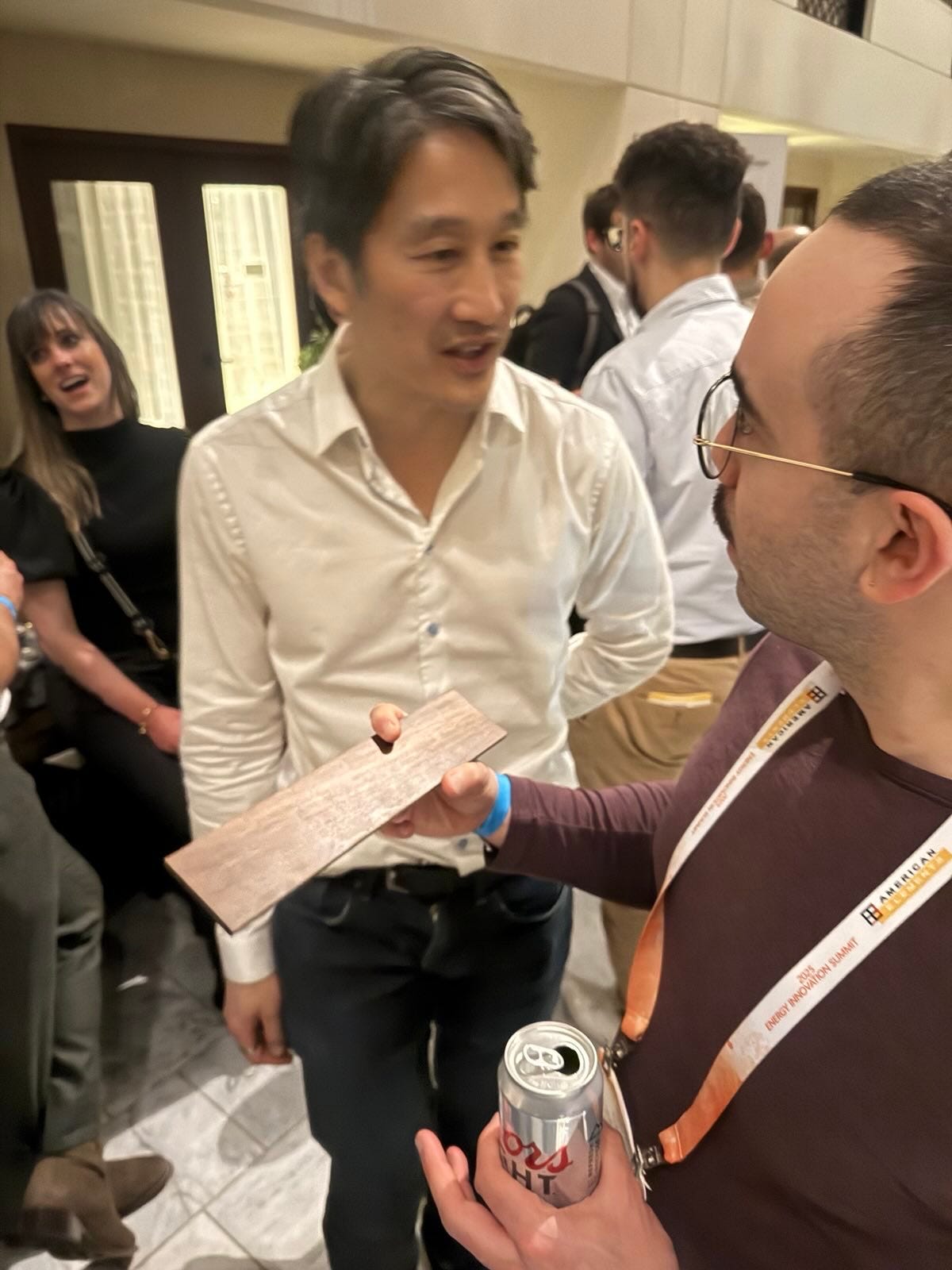 Alex Lau, InventWood's co-founder and CEO, showing off the SuperWood product