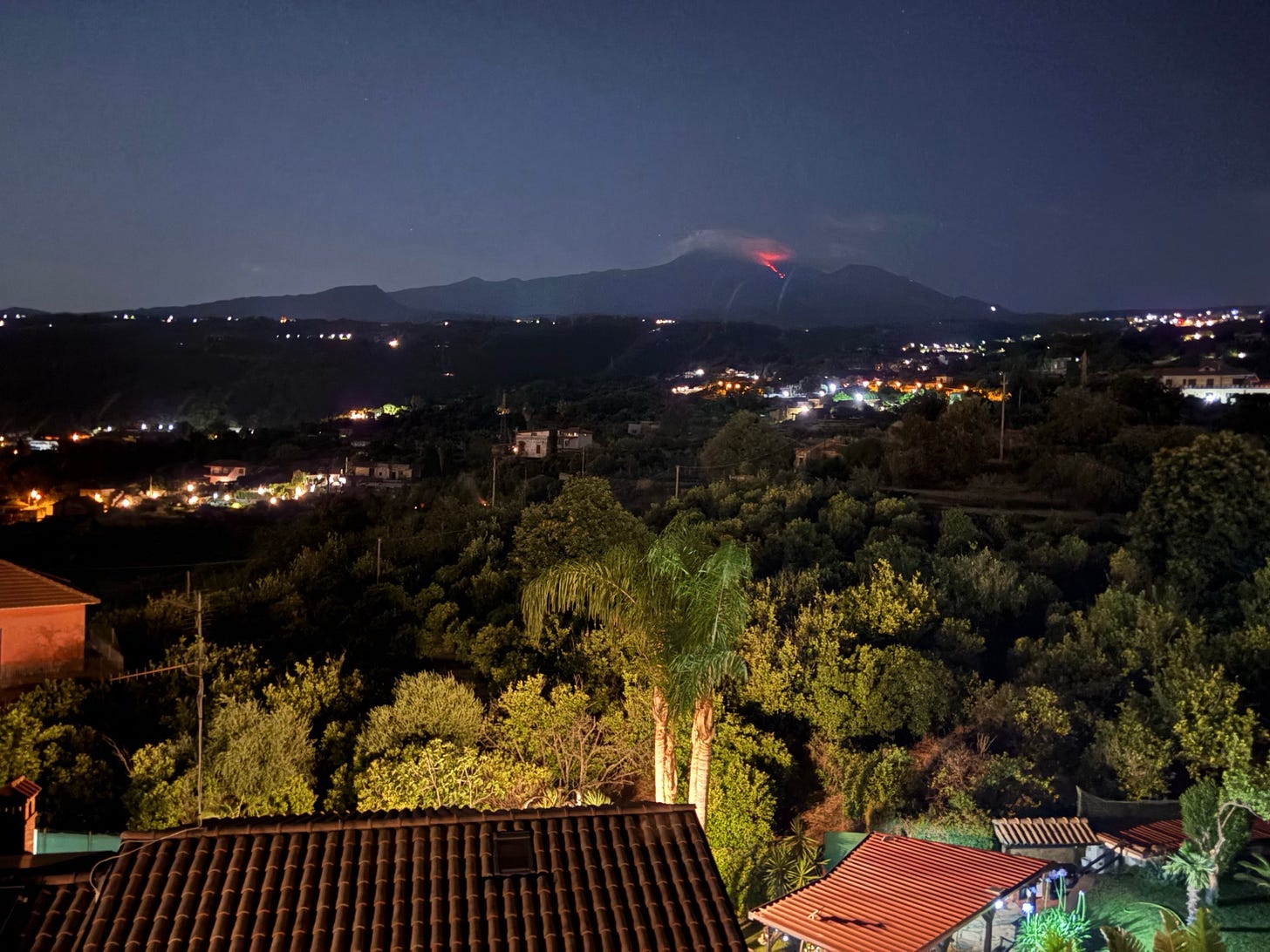 Lava on Etna at night, seen from the terrace