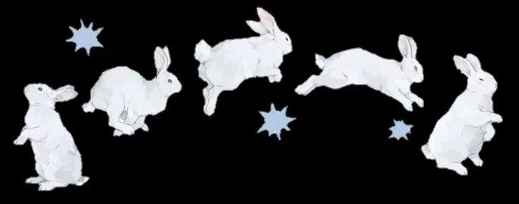This may contain: paper cut rabbits and stars on a black background