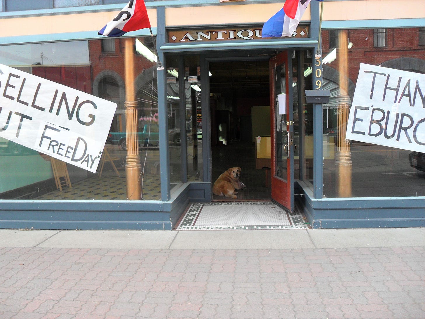 antique store front on closing day
