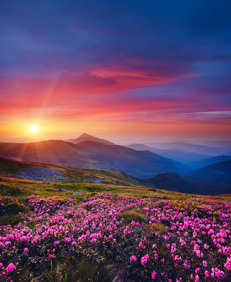 Sunlight breaking over a mountain landscape at sunrise, illuminating the earth below. Sunlight breaking over a mountain landscape at sunrise, illuminating the earth below.