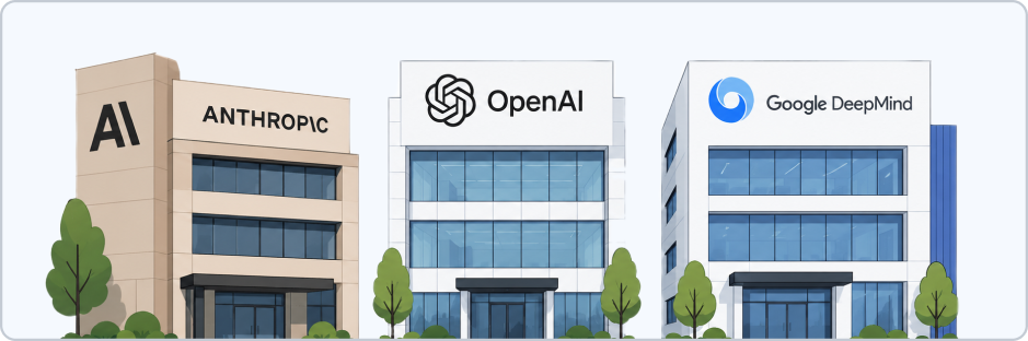 Anthropic, OpenAI, and Google DeepMind office illustrations Anthropic, OpenAI, and Google DeepMind office illustrations