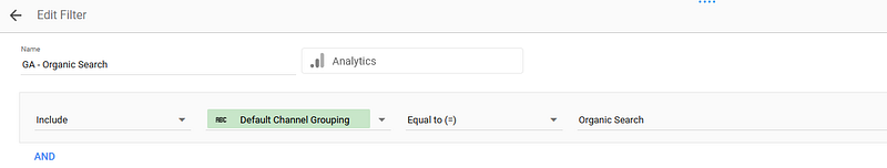 Looker Studio Default Channel Grouping filter