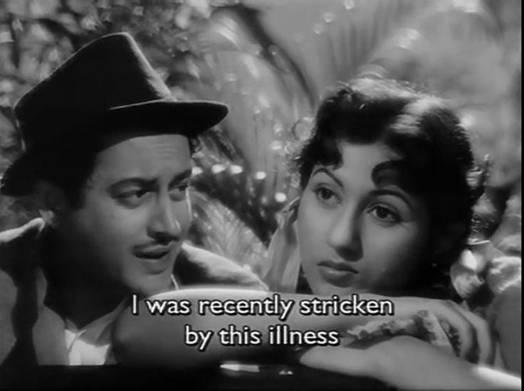 This may contain: an old movie scene with a man and woman looking at each other while the caption reads stop it from happening