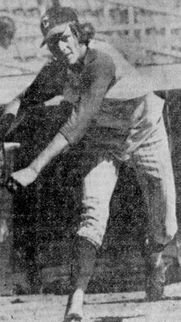 Kevin Hickey pitching in his semipro Cardinals uniform.