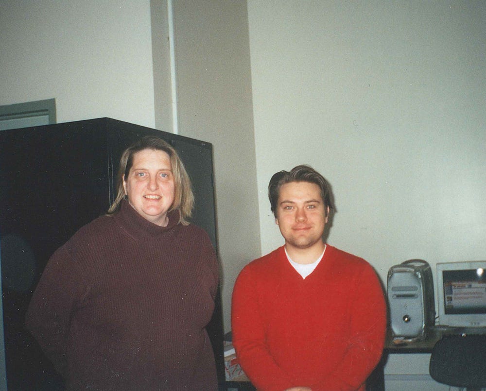 Illustrator Kathryn Adams and her pupil, world famous superstar illustrator and genius Don Sparrow, in the studio space at Sheridan college Illustrator Kathryn Adams and her pupil, world famous superstar illustrator and genius Don Sparrow, in the studio space at Sheridan college