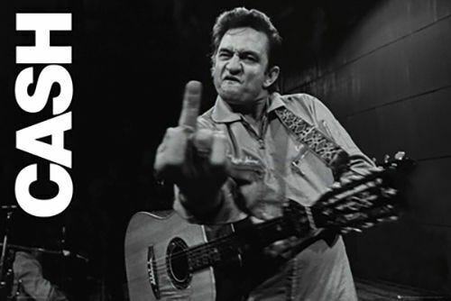 JOHNNY CASH - MIDDLE FINGER SALUTE POSTER - 24x36 SAN QUENTIN PRISON 3412