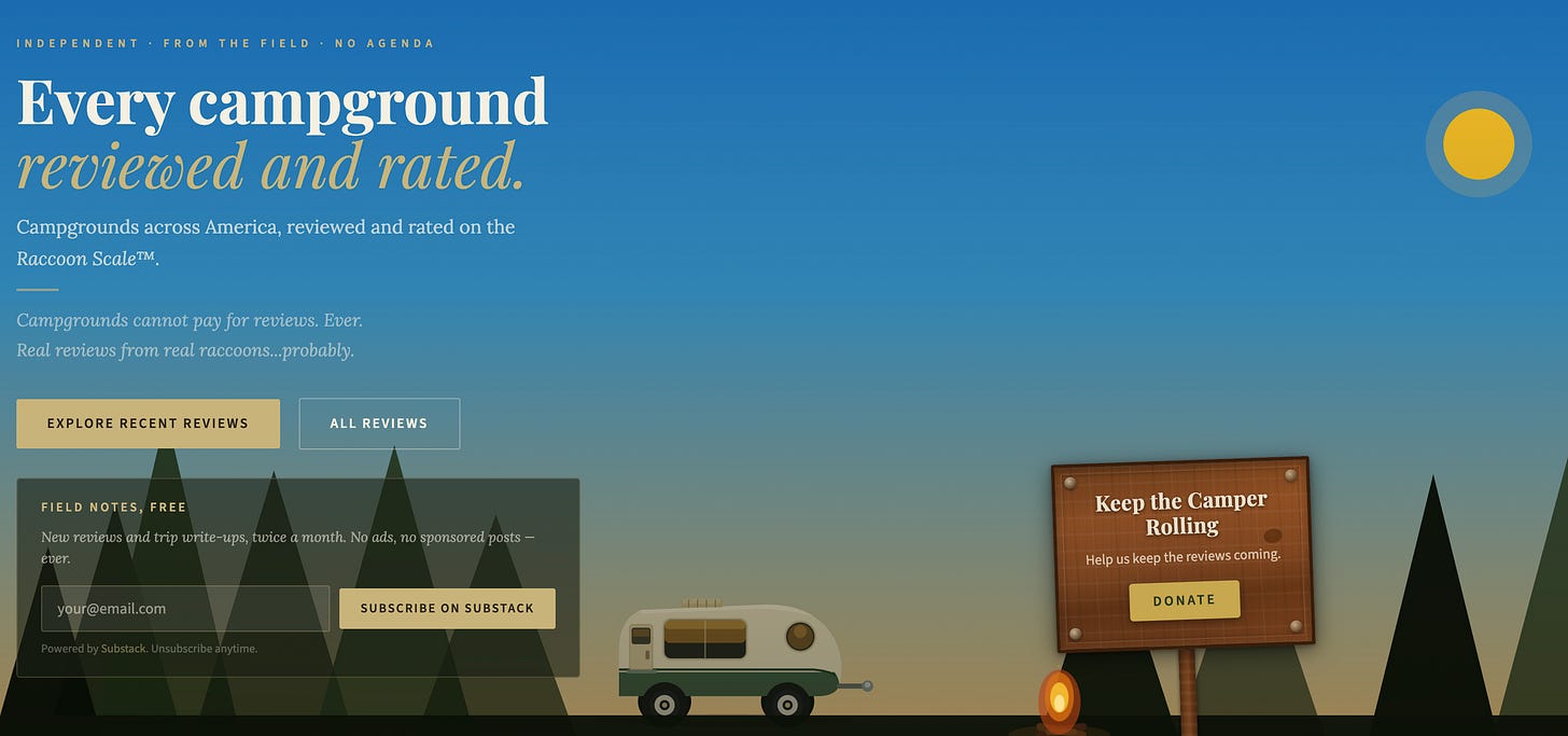 The Raccoon Report Homepage Screenshot