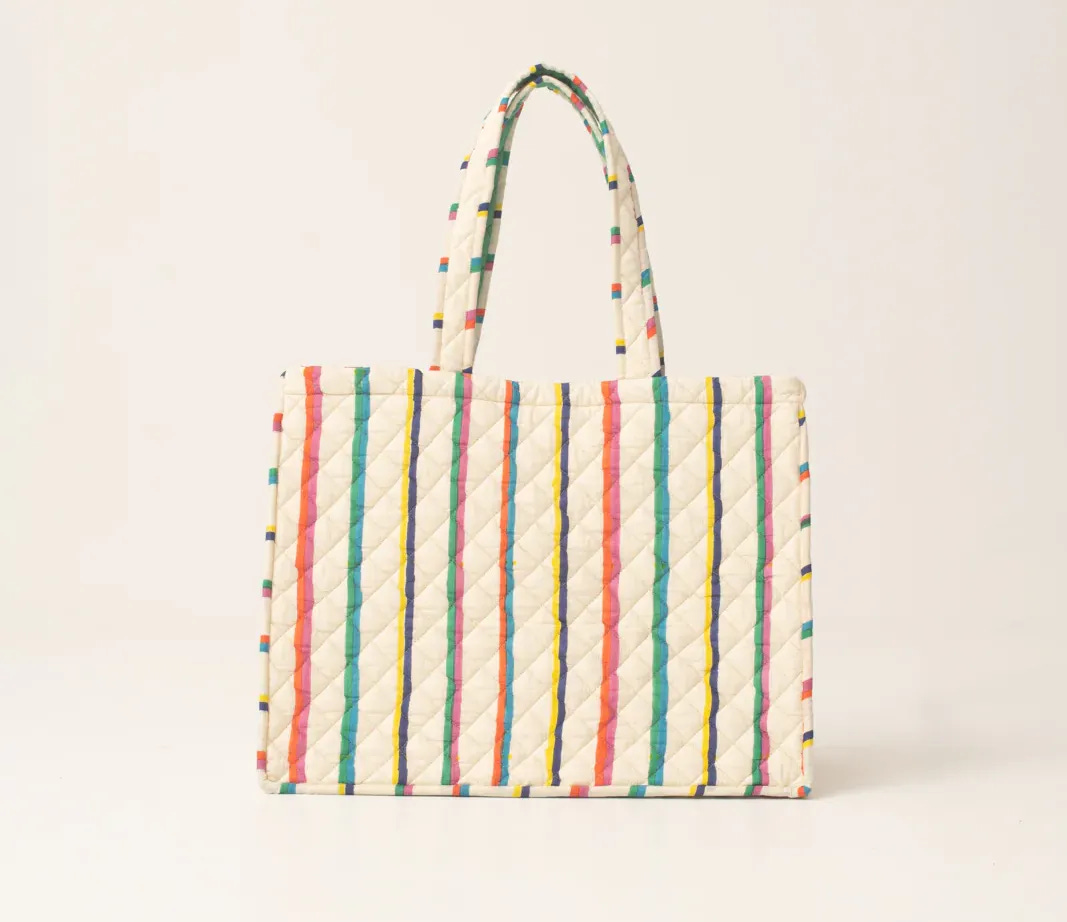 Table Landes quilted bag hand-printed with stripes Table Landes quilted bag hand-printed with stripes
