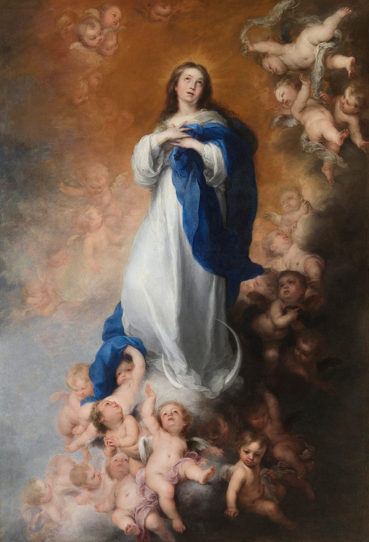 Bartolome Esteban Murillo painting of the Immaculate Conception, the Virgin Mary surrounded by clouds and cherubs Bartolome Esteban Murillo painting of the Immaculate Conception, the Virgin Mary surrounded by clouds and cherubs