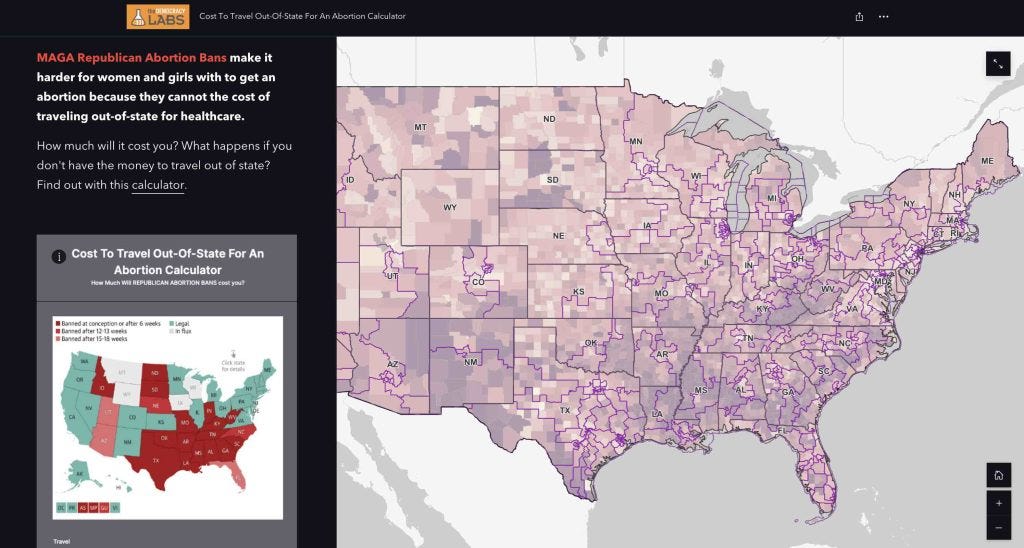 Cost of traveling out of state for an abortion and the poverty level in that county