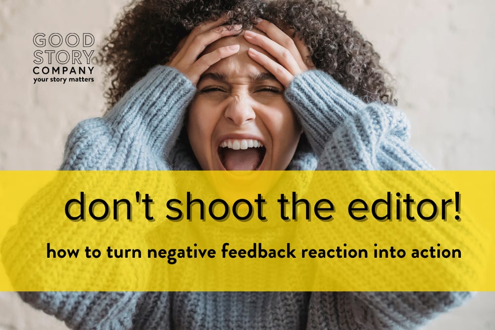 A woman holds her head and screams at the camera. She must have gotten some negative feedback on her manuscript! A woman holds her head and screams at the camera. She must have gotten some negative feedback on her manuscript!
