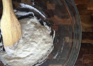  The starter right after being mixed. It's kind of like a thick pancake batter. 