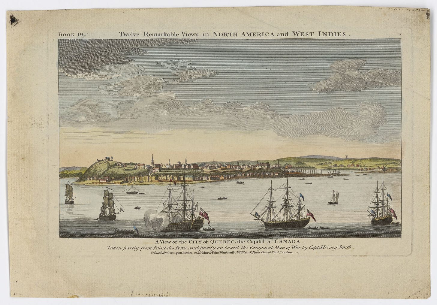 A view of Québec City around 1760, a hundred years later. Note the harbour and the small size of the settlement, even then. Created by Hervey Smith. A view of Québec City around 1760, a hundred years later. Note the harbour and the small size of the settlement, even then. Created by Hervey Smith.