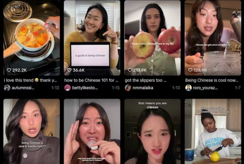 Screenshots of social media posts that are part of the Chinamaxxing trend