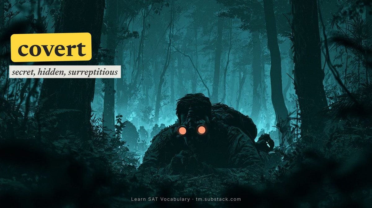 Illustration — “covert” means secret, hidden, surreptitious. Illustration — “covert” means secret, hidden, surreptitious.