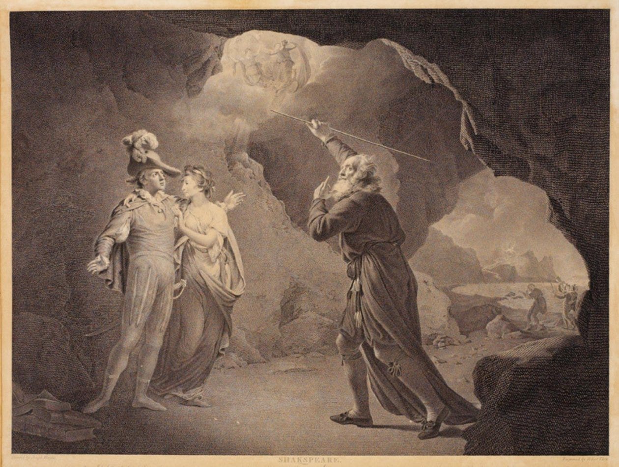 Prospero, Ferdinand and Miranda. From William Shakespeare's 'The Tempest',  Act 4, Scene 1