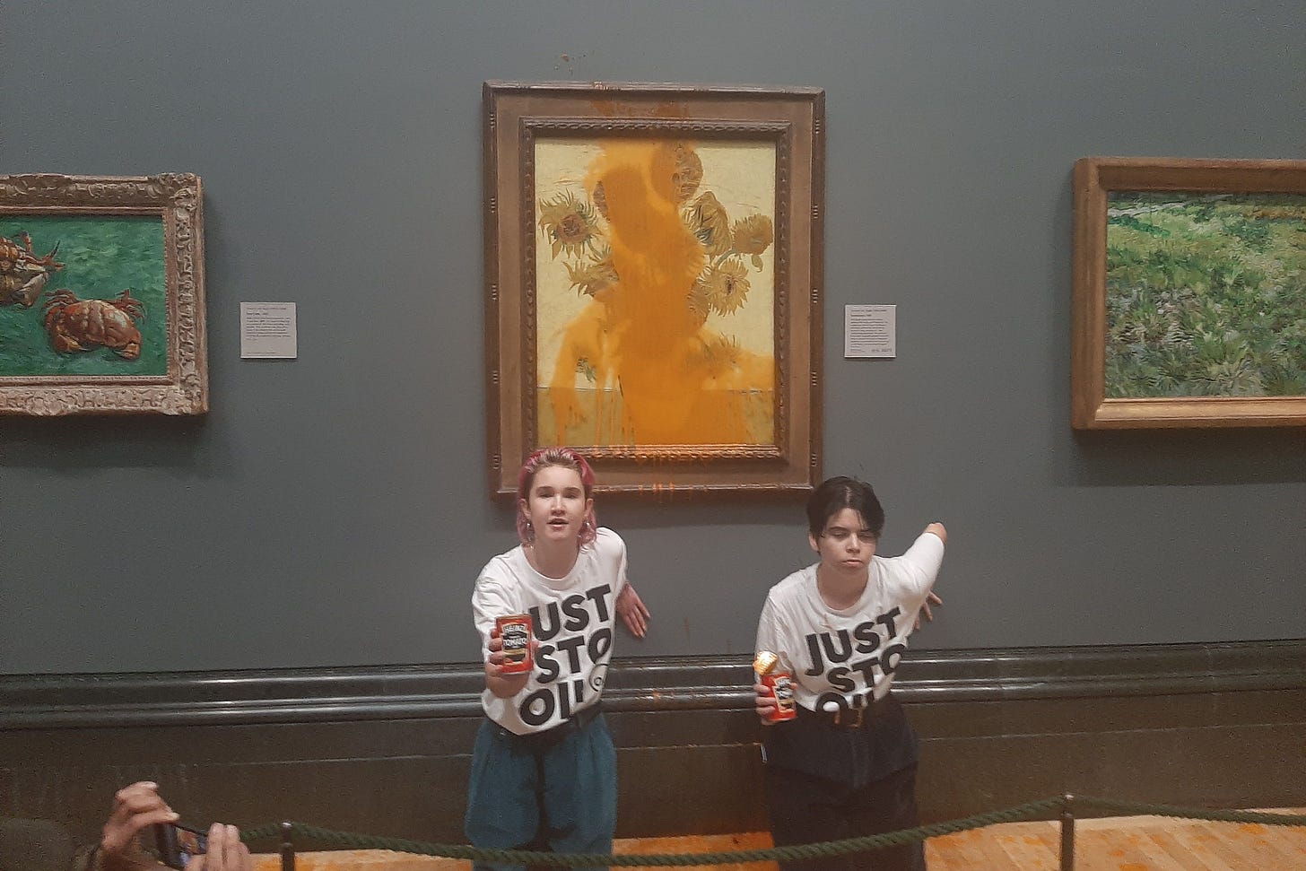 Two protesters arrested after throwing soup on Van Gogh's Sunflowers | The  Independent