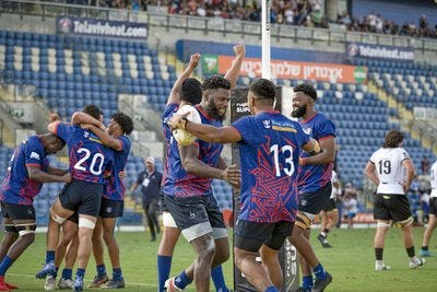 Rugby players on a field