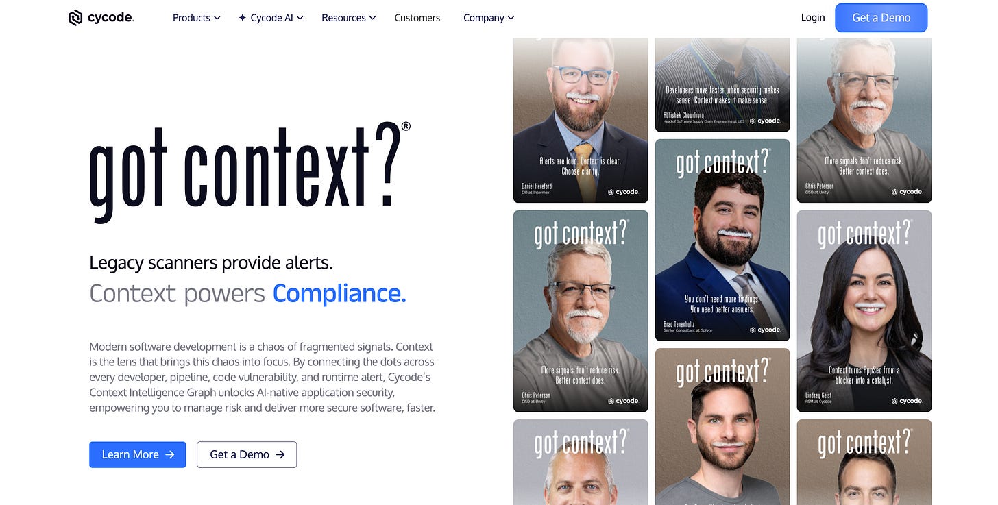 Hero section of Cycode’s got context? campaign landing page.