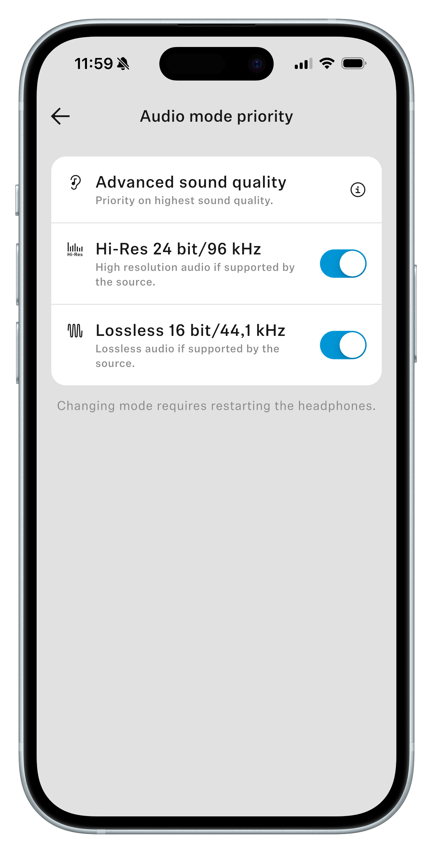 Sennheiser Smart Control Plus app showing aptX codec options. Sennheiser Smart Control Plus app showing aptX codec options.