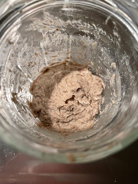 Dehydrated starter granules with water in a glass jar, 107 year old organic rye sourdough starter, sourdough bread, dehydrated starter, Australian flour, bake sourdough at home, RNR Sourdough, Rock n Roll Sourdough