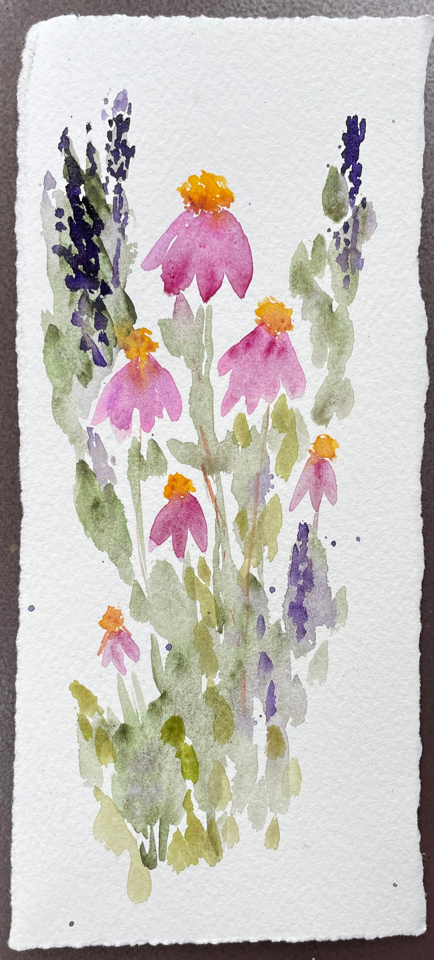 Watercolor painting featuring purple coneflowers and lavender colored spring flowers Watercolor painting featuring purple coneflowers and lavender colored spring flowers
