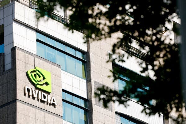 Nvidia’s logo on a corner of a building.