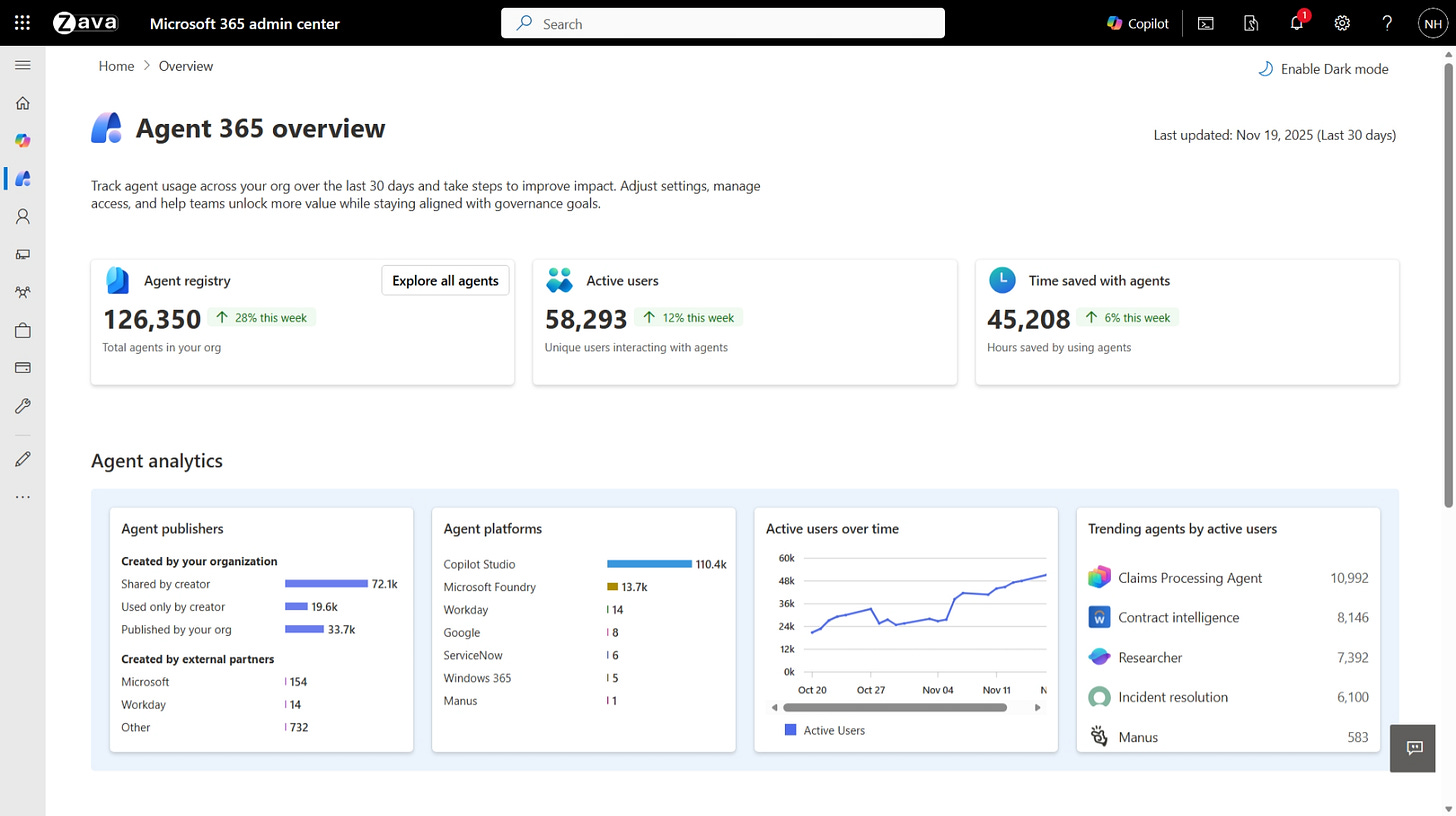 A screenshot showing the Agent 365 overview page in Microsoft 365 Admin Center. A screenshot showing the Agent 365 overview page in Microsoft 365 Admin Center.