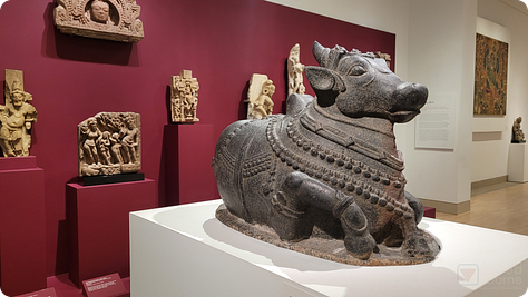Various sculptures from a section on Hindu art