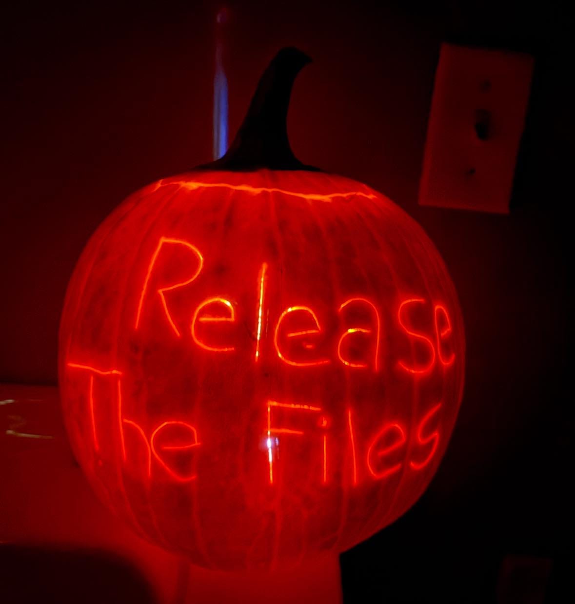 Pumpkin that says Release Re ease The Files