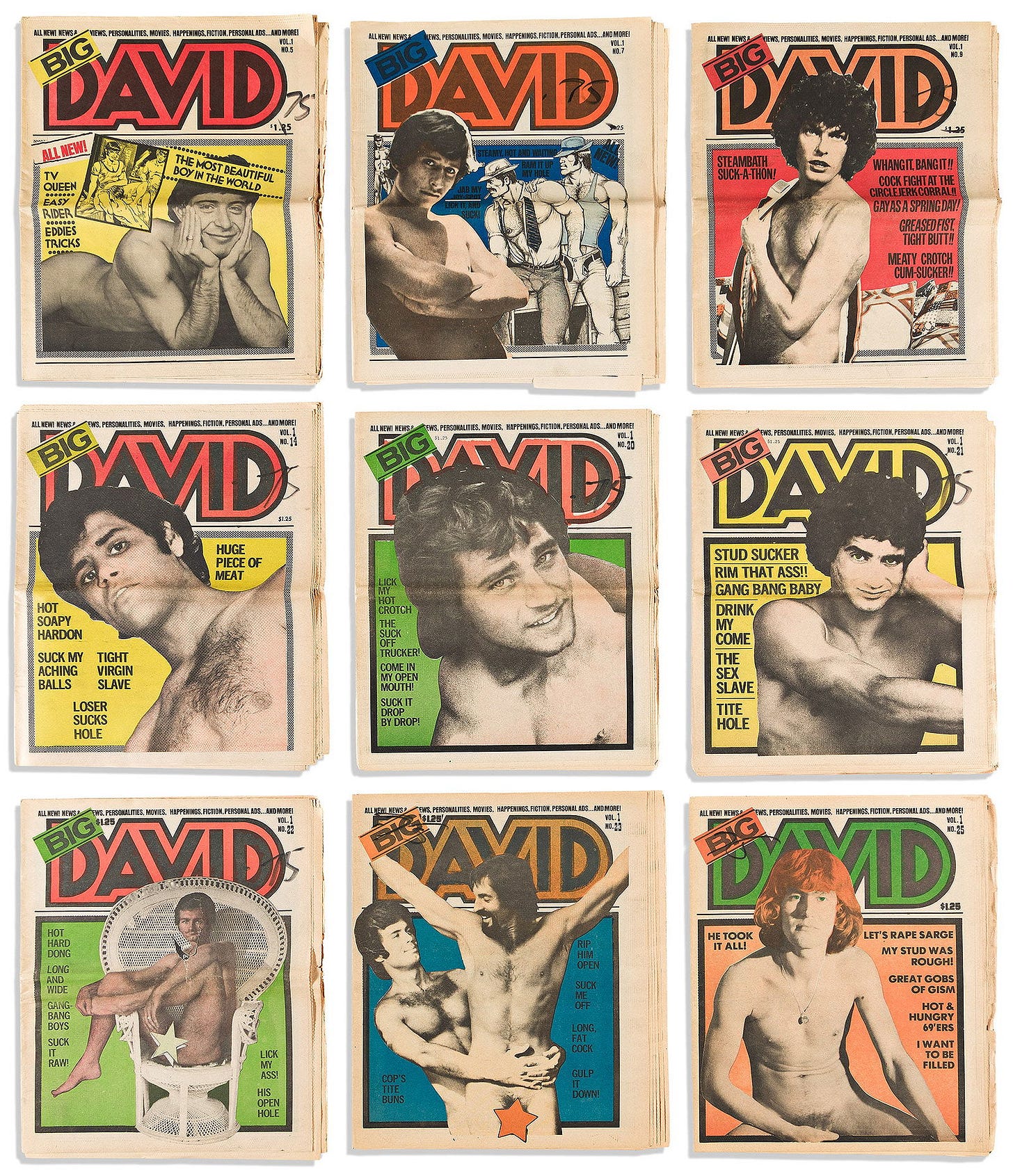 Group of 63 New York tabloids including issues of Big David; Dick, the Paper with Balls; and Gay