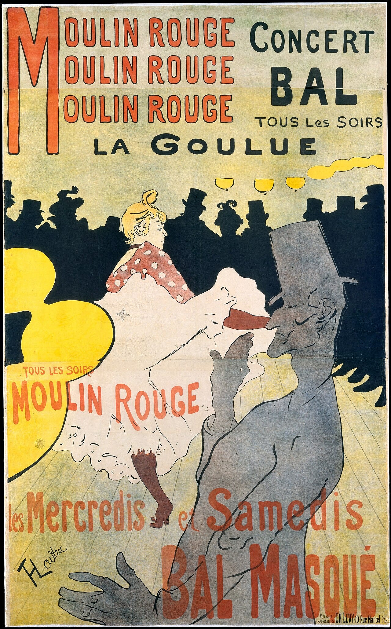 Toulouse Lautrec poster for the Moulin Rouge showing the dancer La Goulue Toulouse Lautrec poster for the Moulin Rouge showing the dancer La Goulue