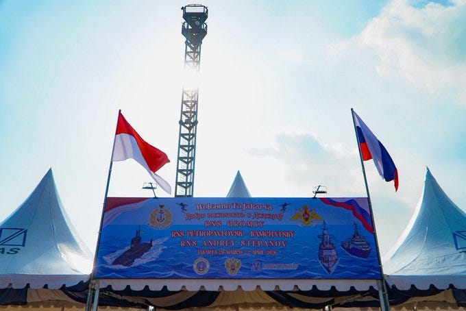 Russian Pacific Fleet vessels dock at Tanjung Priok Port in Jakarta during a naval diplomacy visit to Southeast Asia. Russian Pacific Fleet vessels dock at Tanjung Priok Port in Jakarta during a naval diplomacy visit to Southeast Asia.
