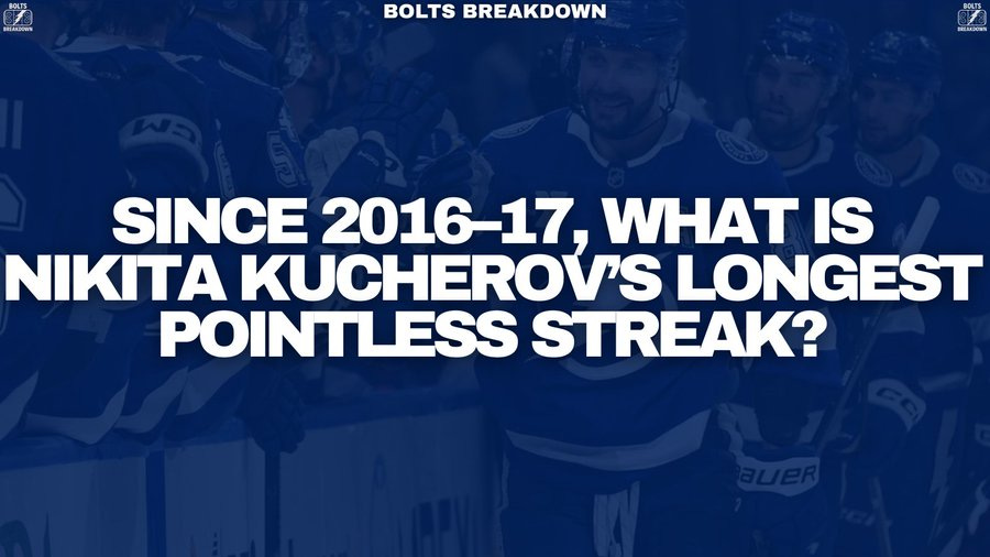 Tampa Bay Lightning Trivia: "Since 2016–17, what is Nikita Kucherov’s longest pointless streak?"