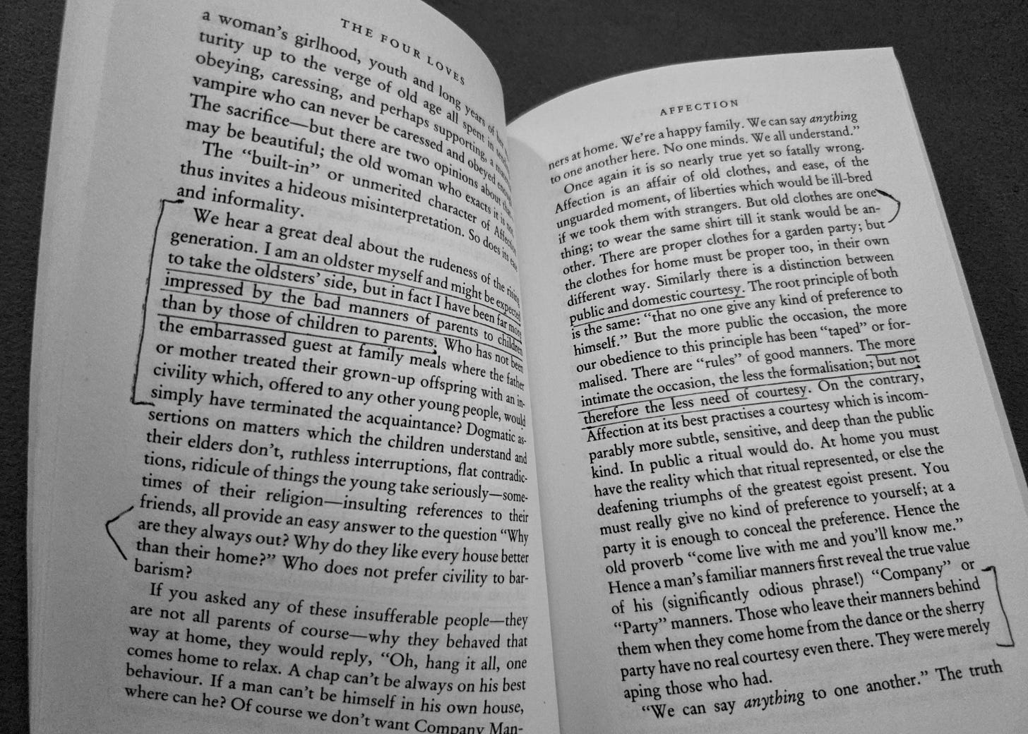 Highlighted passages in my copy of C.S. Lewis' The Four Loves
