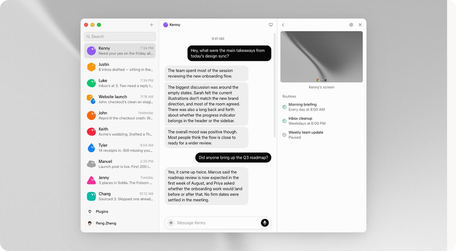 The Grok Bot interface with a roster of named Bots, a conversation, the Bot's computer, and scheduled routines The Grok Bot interface with a roster of named Bots, a conversation, the Bot's computer, and scheduled routines