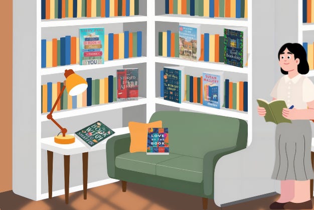 library or bookshop featuring books about books