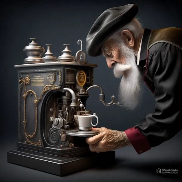 Gepetto prépare un café, image Midjourney